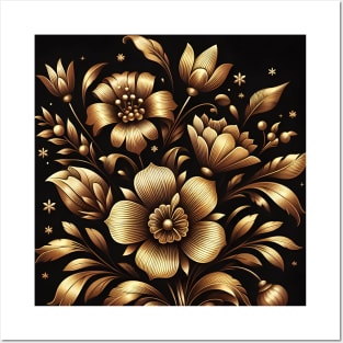 Gold Floral Illustration Posters and Art